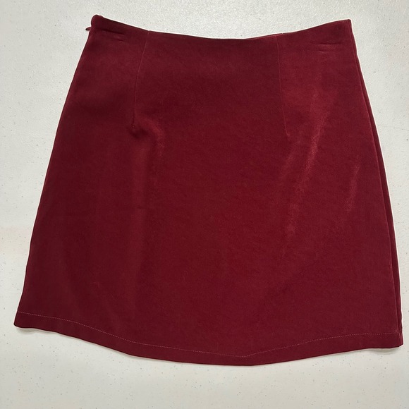 Sugar + Lips A-line Mini Skirt Bow Tie Accent Faux Wrap Burgundy Red Side Zip XS - Picture 2 of 6